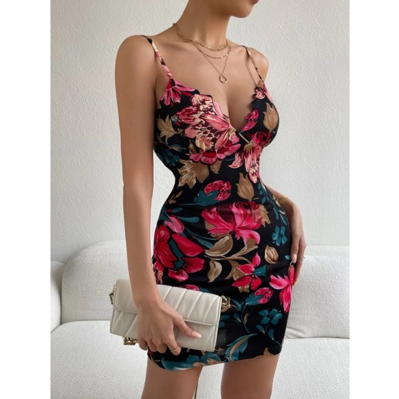 Privé Floral Print Scallop Trim Cami Bodycon Dress - Picture 6 of 6